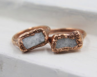 Aquamarine ring with electroformed copper band // Raw stone // March birthstone // Size 5 1/4 // Size 9 1/2