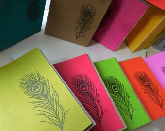 Peacock Feather Design Notebook | Hand Bound Notebook | Zero Waste Notebook | Ideas Book | Hand Bound Journal | Blank Note Book- 1 Pack