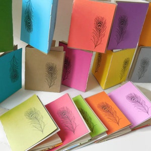 7pack Recycled Tree-Free Notebook, PEACOCK FEATHER Design, Zero Waste, Blank Unlined, Hand Bound, You Choose the color, handmade image 10