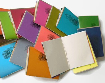 3*pack* Recycled Tree-Free Notebook, PEACOCK FEATHER Design, Zero Waste Blank Unlined Hand Bound, you choose the colors