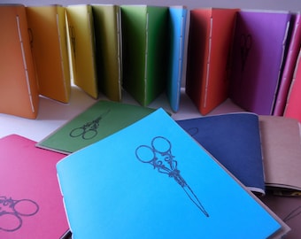 10* Recycled Notebooks, VINTAGE SCISSORS Design, Zero Waste, Blank Unlined, Hand Bound, You Choose Any Colors, More Sustainable, Minimal