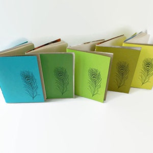 10 Recycled Notebooks, PEACOCK FEATHER Design, Zero Waste, Blank Unlined, Hand Bound, You Choose Any Colors, More Sustainable, Repurposed image 7