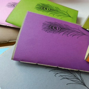 10 Recycled Notebooks, PEACOCK FEATHER Design, Zero Waste, Blank Unlined, Hand Bound, You Choose Any Colors, More Sustainable, Repurposed image 6