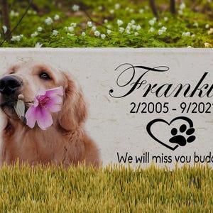 Pet Memorial Stone: Personalized Sandstone Plaque - Photo Included