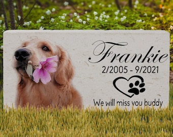 Pet Memorial Stone: Personalized Sandstone Plaque - Photo Included