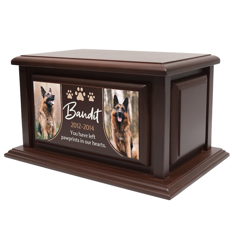 decorative cremation, biodegradable canine, contemporary artisan, remembrance sympathy, bereavement engraved, handcrafted polished, minimalist companion, protective varnished, container receptacle, capacity elegant jar, tailored durable, meaningful natural, printed in USA