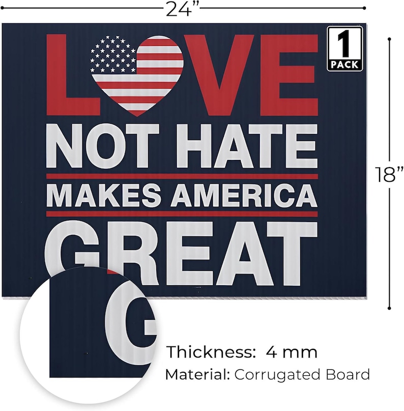 Anti Trump Yard, Corrugated Plastic, Double Sided Sign, Durable Rally Sign, Heavy Duty Stake, Full Color Print, Love Not Hate, Outdoor Protest Sign, Political Yard Decor, American Made Sign, Protest March Sign, Lawn Display Sign, Bold Message Sign