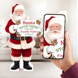 Custom life-size Santa cardboard cutout with stand, personalized Christmas print, coroplast, 3-7 ft.