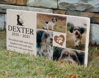 Pet Memorial Stone Personalized Custom Pet Gravestone Pet Memorial Plaque Made from Sandstone | Dog Memorial Stone Memorial | Dexter Design