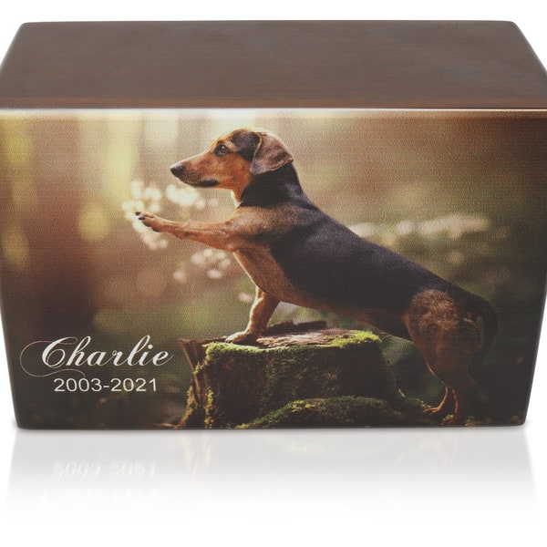 Custom UV-Printed Cremation Urn Box for Animal Ashes, Solid Wood Memorial Keepsake with Personalized Printed Photo Option
