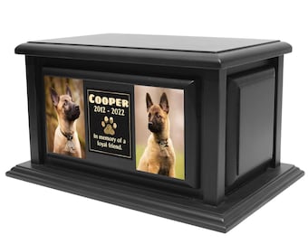 Personalized Solid Wood Pet Urn for Dogs for Ashes 250lbs, Custom Wood Urn for Dog Ashes 250lbs, Modern Pet Urn for Dogs (Design 10)