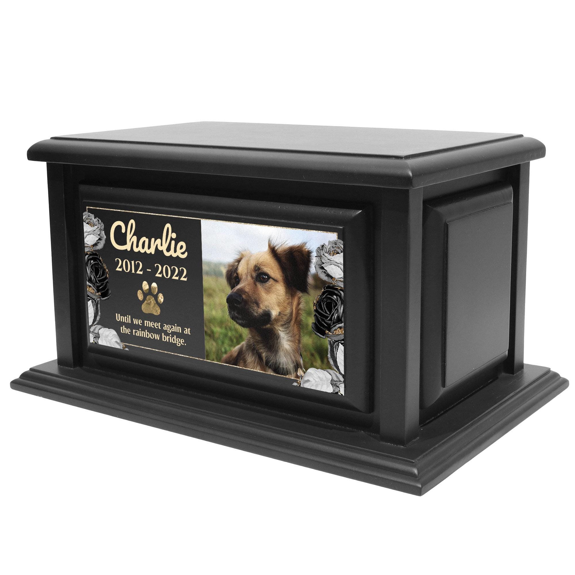 Personalized Solid Wood Pet Urn for Dogs for Ashes 250lbs, Custom Wood Urn for Dog Ashes 250lbs, Modern Pet Urn for Dogs (Design 10)