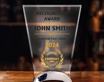 Personalized Glass Award Plaque: Employee Recognition, Retirement Gift (7 1/2")