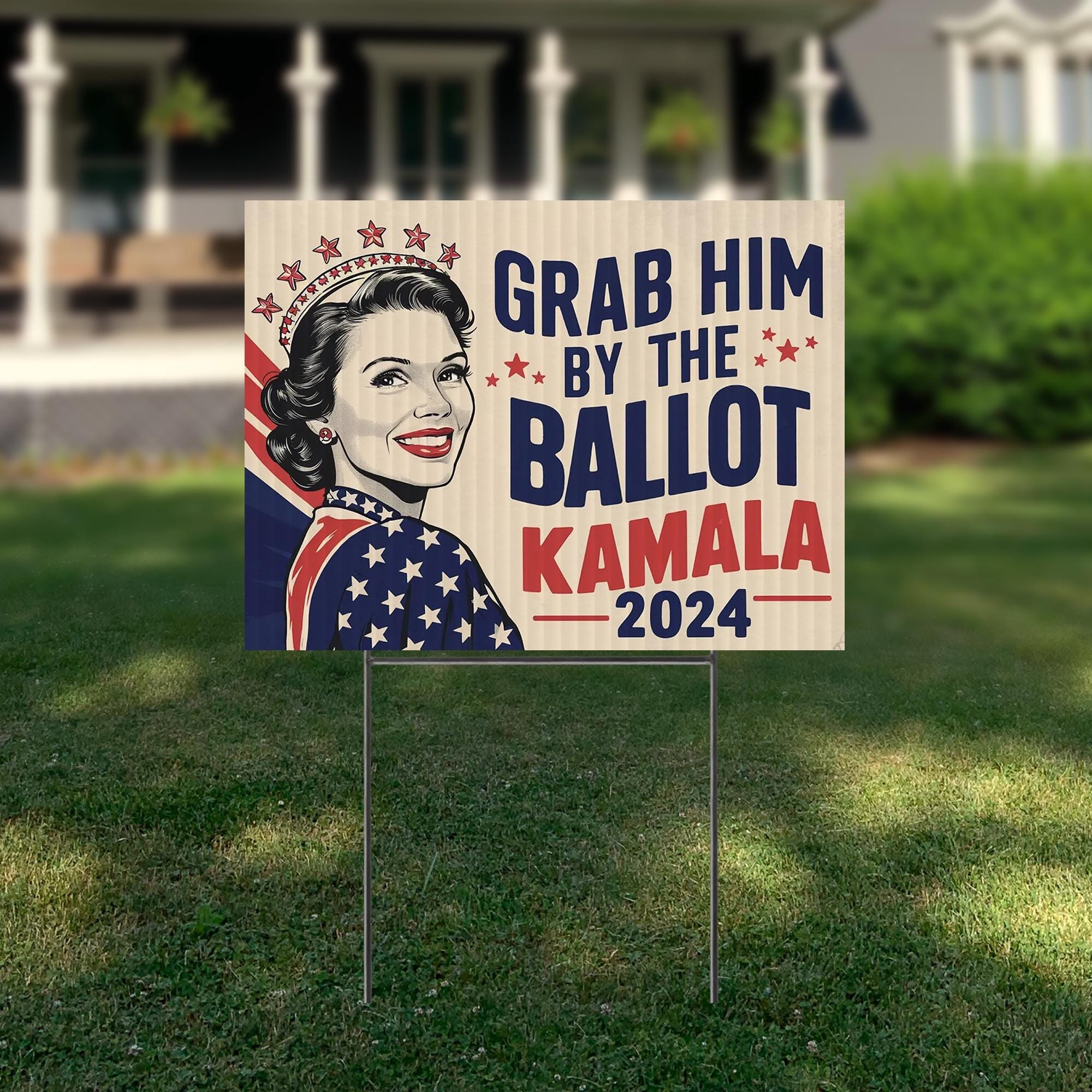 Discover Grab Him by the Ballot, Kamala 2024 Yard Sign with Stakes, Double Sided Political Yard Sign