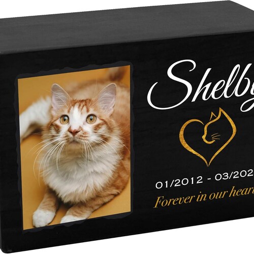Jusqu'à 30 livres - Urne pour chat en bois personnalisée - Photo souvenir de crémation personnalisée - D5