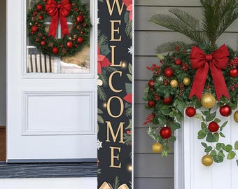Holiday Porch Sign, Merry Welcome, (48x8 inches)