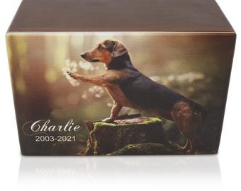 Custom Photo Cremation Urn Box: Solid Wood Pet Memorial Keepsake