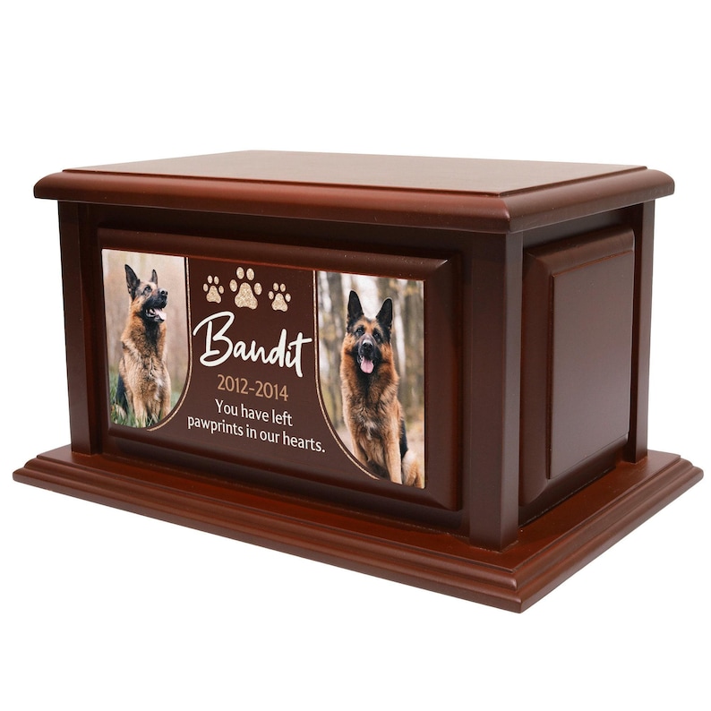 decorative cremation, biodegradable canine, contemporary artisan, remembrance sympathy, bereavement engraved, handcrafted polished, minimalist companion, protective varnished, container receptacle, capacity elegant jar, tailored durable, meaningful natural, printed in USA