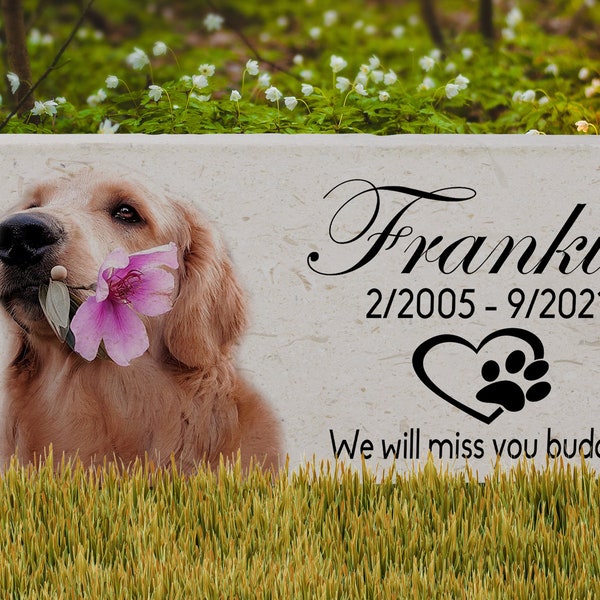 Large Pet Memorial Stone with Custom Pet Portrait | Pet Memorial Plaque Made from Sandstone | Dog Memorial Stone Memorial