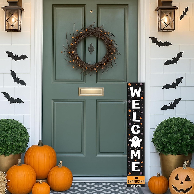 Personalized Halloween Porch Sign: Custom Family Name Welcome - Etsy