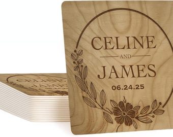 Personalized Wedding Coasters: Photo Print, Cardboard Favors - 10 Pack