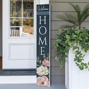 8x48 Welcome Porch Sign: Bright Spring Flowers - Weatherproof PVC