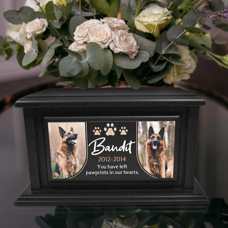 decorative cremation, biodegradable canine, contemporary artisan, remembrance sympathy, bereavement engraved, handcrafted polished, minimalist companion, protective varnished, container receptacle, capacity elegant jar, tailored durable, meaningful natural, printed in USA