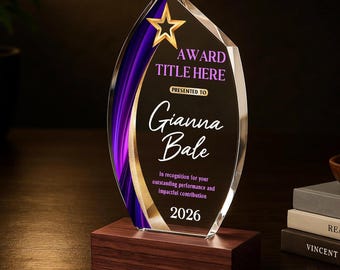 Personalized Crystal Glass Award with Logo and Text - Design 6
