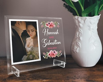 Glass Couple Picture Frame - Custom Text and Photo Prints