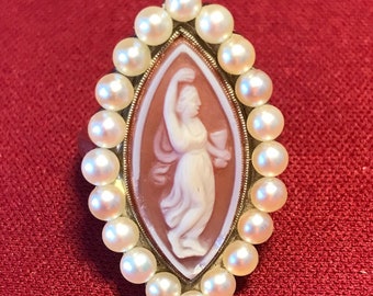 RARE Exquisite Victorian Palladium Silver Cameo Pearl Ring - Size 5.5