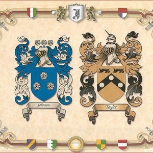 Personalized Double Family Coat of Arms With Framing Options