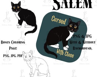 Black Cat Digital Art Print: Cursed with Class, Halloween Decor