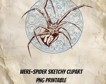 Were-Spider Gothic Damask PNG: Fantasy Art Digital Download