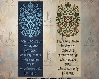 Gothic Owl Bookmark Set: Edgar Allan Poe Quote (PDF & PNG Instant Download)