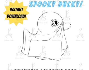 Halloween Duck Digital Coloring Page, Cute Spooky Art, Printable PDF, PNG, JPG, Sammy the Spooky Ghost Duck