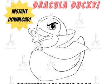 Halloween Duck Digital Coloring Page, Cute Spooky Art, Printable PDF, PNG, JPG, Drake the Dracula Duck