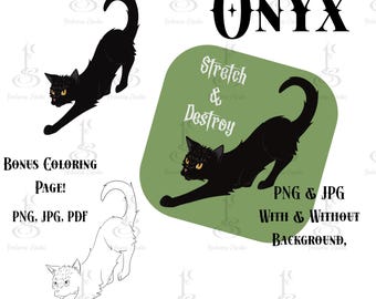 Stretch & Destroy – Black Cat Familiar Printable Digital Art, Halloween Cat Decor