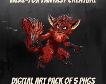 Fantasy Creature Digital Download - Were Fox, 5 PNG Files Clipart