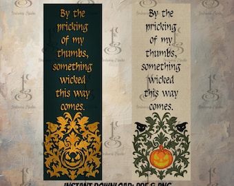 Printable Pumpkin Bookmark Set, Jack O'Lantern, Shakespeare Quote, Instant Download PDF and PNG