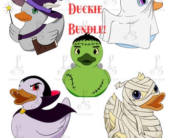 Halloween Rubber Duck Clipart Bundle: Spooky Character PNGs (Digital Download
