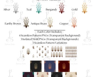 Cattail Damask Pattern Bundle – Seamless Textures & PNG Motifs Dark Botanical Digital Paper