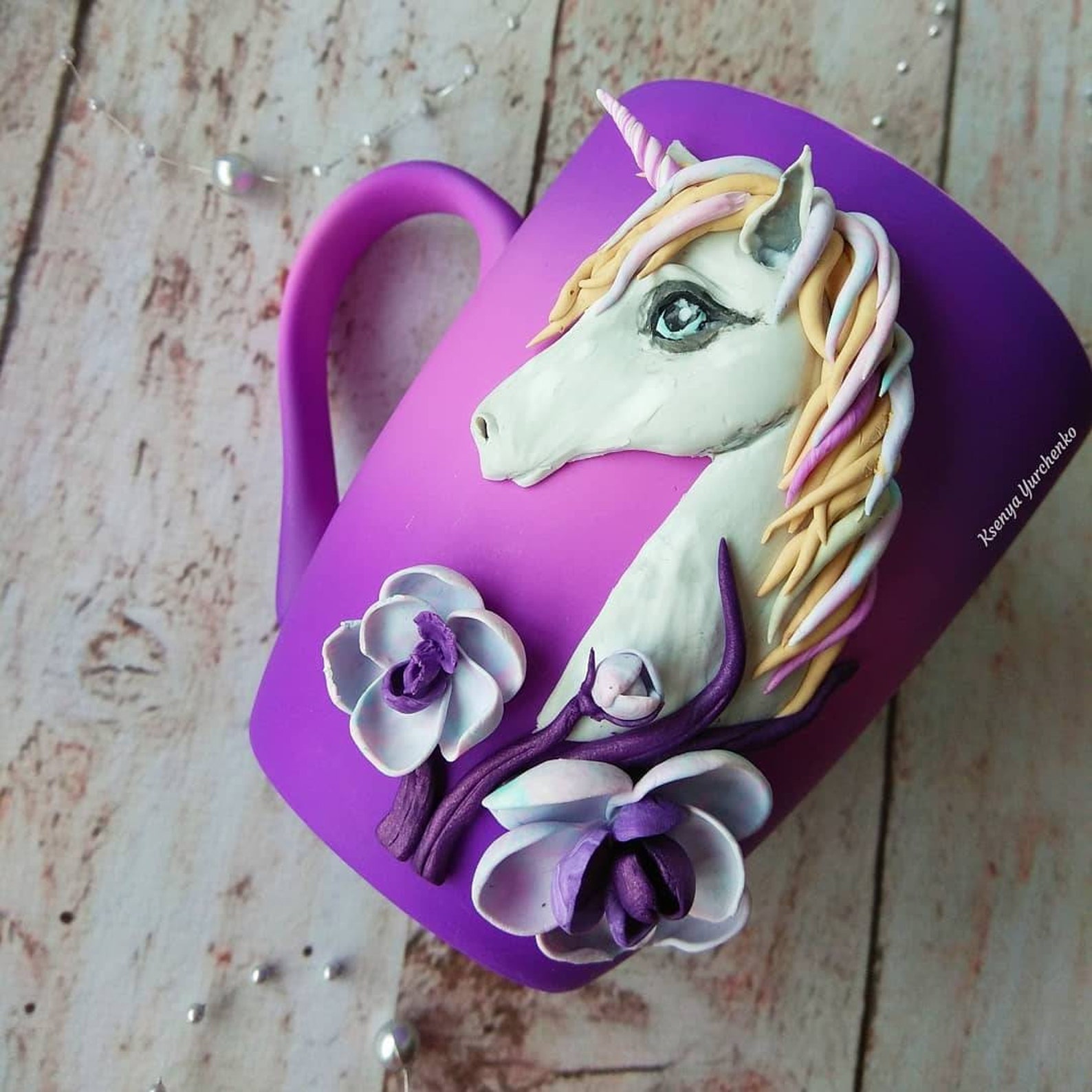 Unicorn cup / unicorn mug / polymer clay cup Etsy