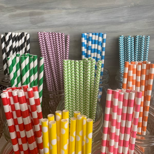 Paper Straws, Choose your colors, Red, Black, Pink, Blue, Gold, Orange, Yellow, Green, Purple, Silver, Gold