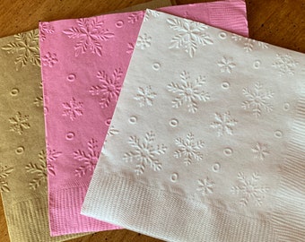 Snowflake Napkins, Embossed Beverage Napkins, Winter Wedding, Frozen Birthday, Frozen Theme, Holiday Party, Onderland, Winter Onderland