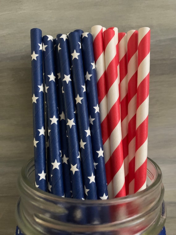 Paper Straws 4th of July Patriotic Stars and Stripes