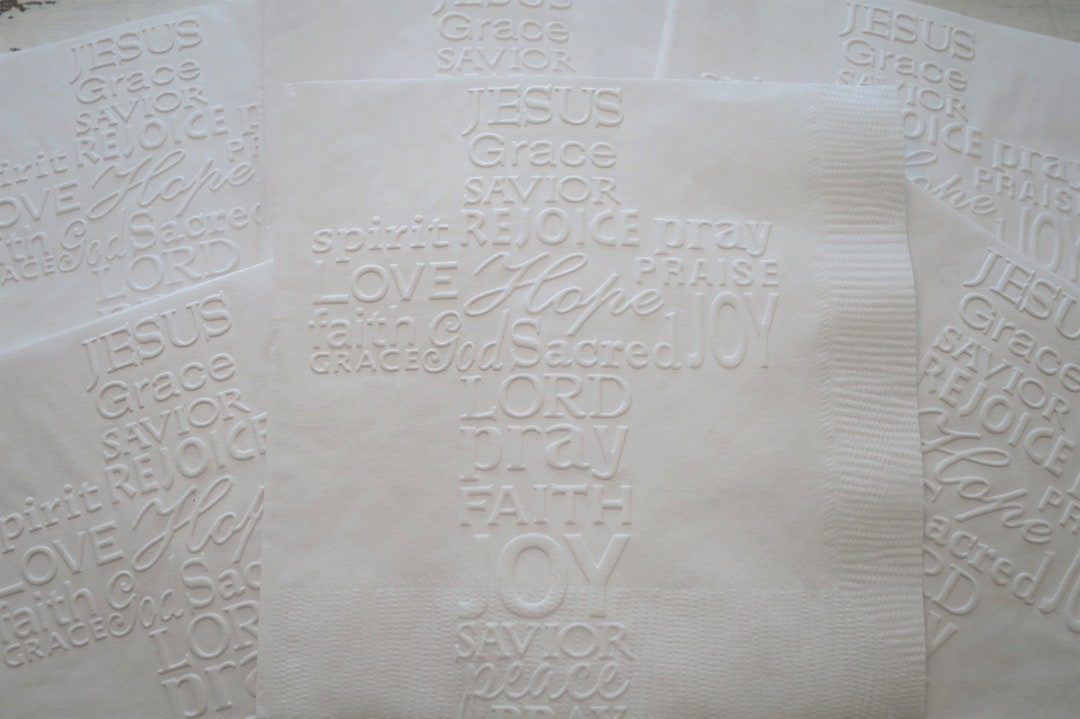Cross Napkins, Embossed Beverage Napkins, 1st Communion, Baptism