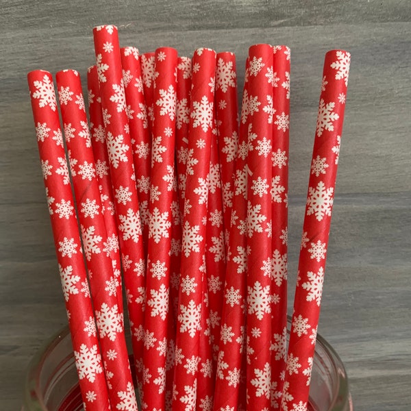 Snowflake Paper Straws, Baby Shower, Birthday, Bridal Shower, Christmas, Holiday Party, Red, Snowflake, Cake Pop Sticks, Frozen