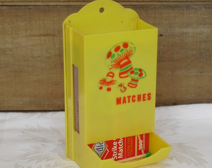 Vintage Yellow Plastic Match Box Holder Mushrooms Plastic Etsy
