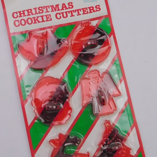 Vintage set of 6 Christmas Cookie Cutters, NIP, unopened, made in Hong Kong. Gift for baker, tree decorations, holiday gift tag for packages