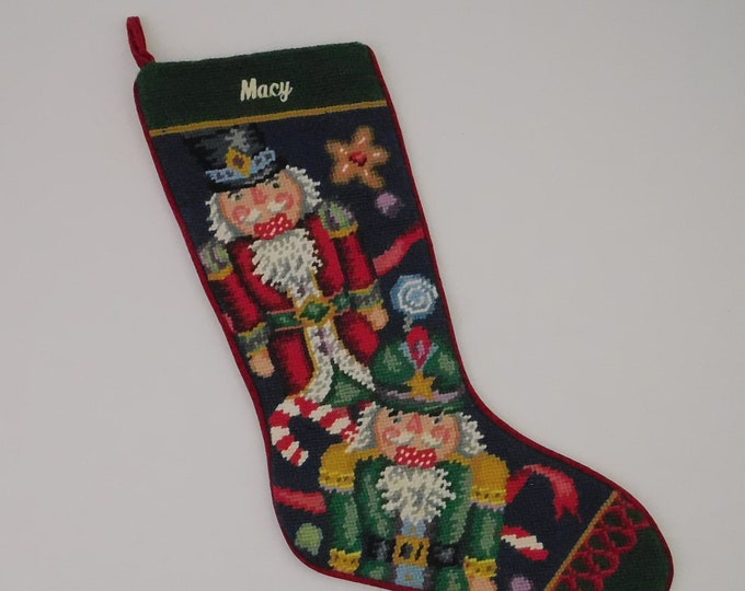 Needlepoint Christmas Stocking for Macy. Vintage Stocking With Nutcrackers. Decoration for